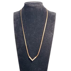 Clear Rhinestone Chevron Necklace Gold Tone 16" Vtg